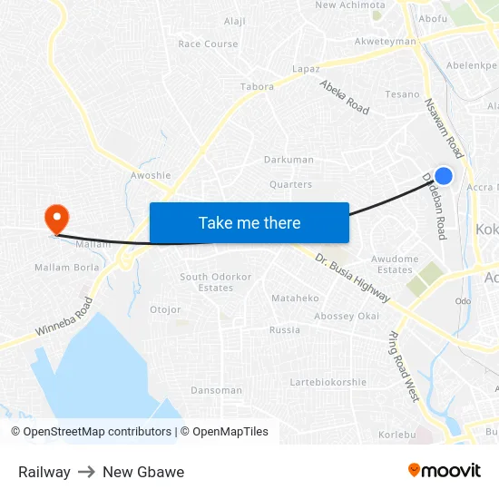 Railway to New Gbawe map