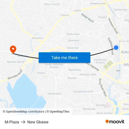 M-Plaza to New Gbawe map