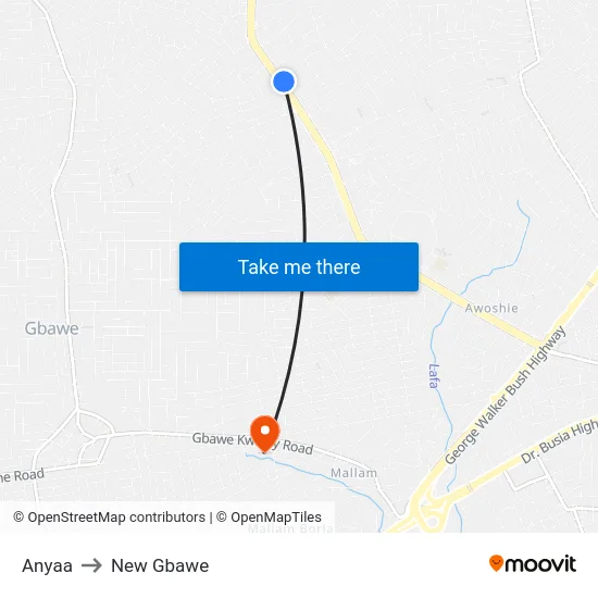 Anyaa to New Gbawe map