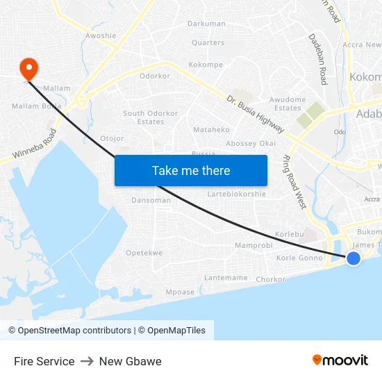 Fire Service to New Gbawe map