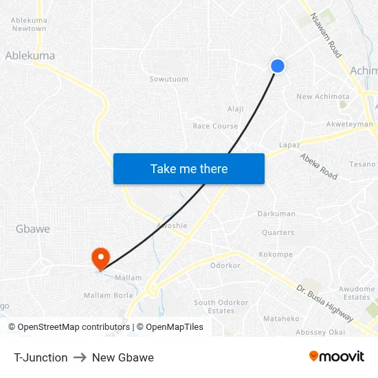 T-Junction to New Gbawe map