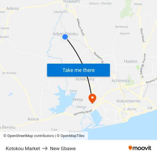 Kotokou Market to New Gbawe map