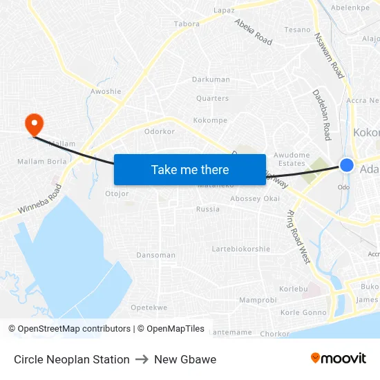 Circle Neoplan Station to New Gbawe map