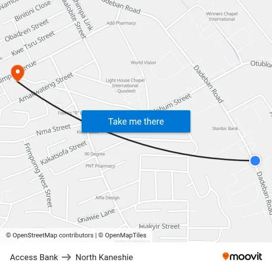Access Bank to North Kaneshie map