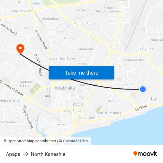 Apapa to North Kaneshie map
