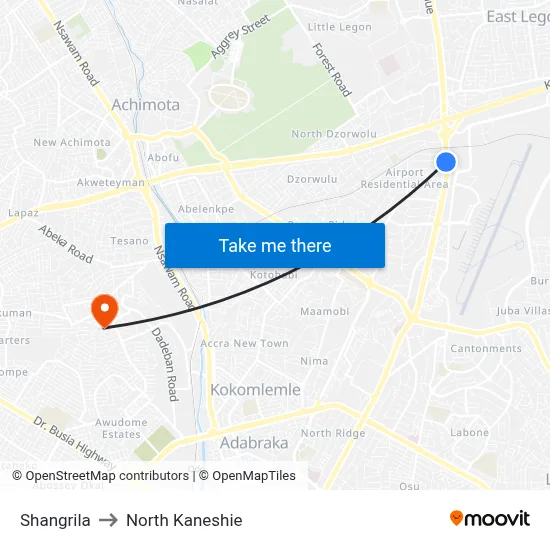 Shangrila to North Kaneshie map
