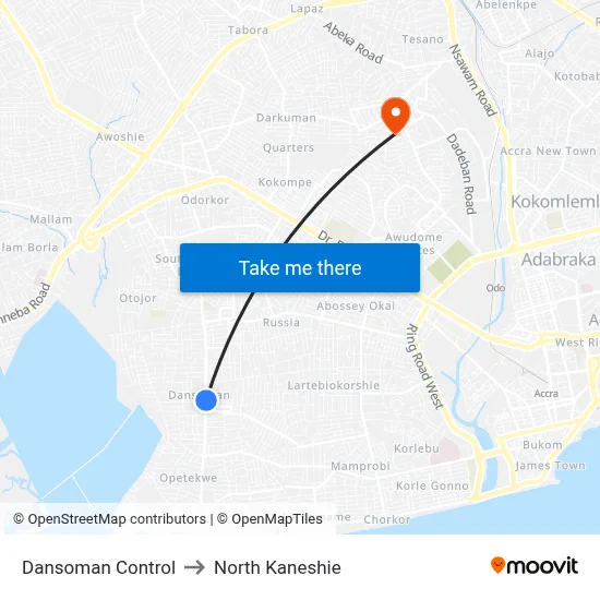 Dansoman Control to North Kaneshie map