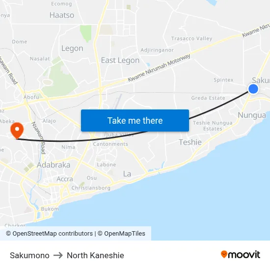 Sakumono to North Kaneshie map