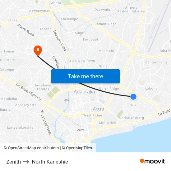 Zenith to North Kaneshie map
