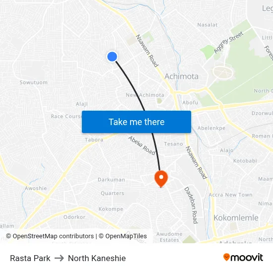 Rasta Park to North Kaneshie map