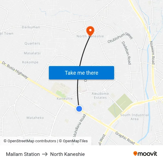 Mallam Station to North Kaneshie map