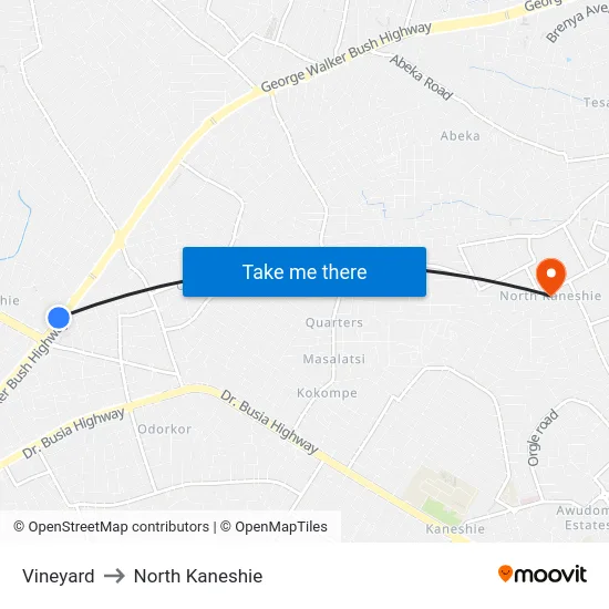Vineyard to North Kaneshie map