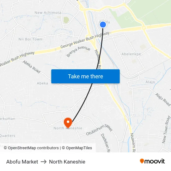 Abofu Market to North Kaneshie map