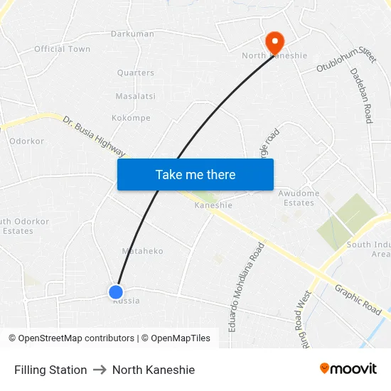 Filling Station to North Kaneshie map