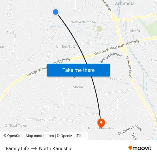 Family Life to North Kaneshie map