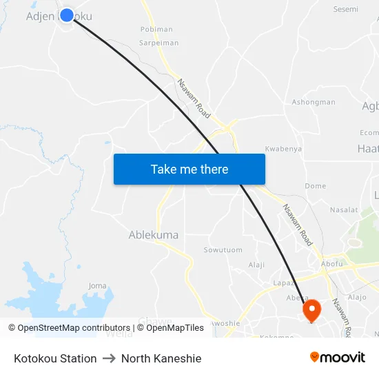 Kotokou Station to North Kaneshie map