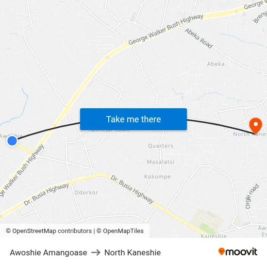 Awoshie Amangoase to North Kaneshie map