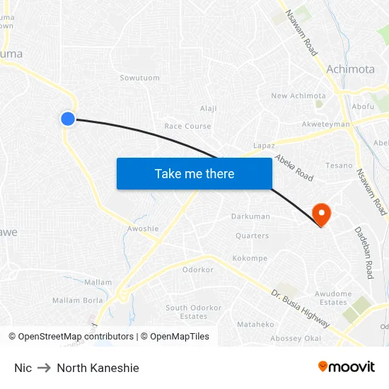 Nic to North Kaneshie map