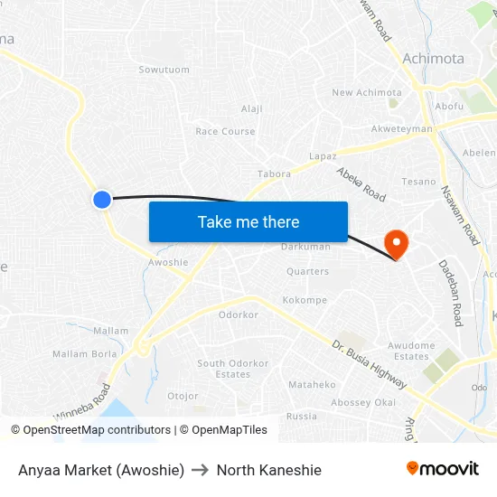 Anyaa Market (Awoshie) to North Kaneshie map