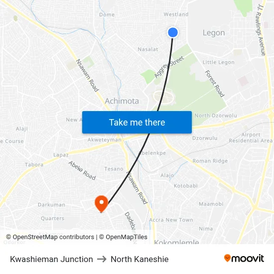 Kwashieman Junction to North Kaneshie map