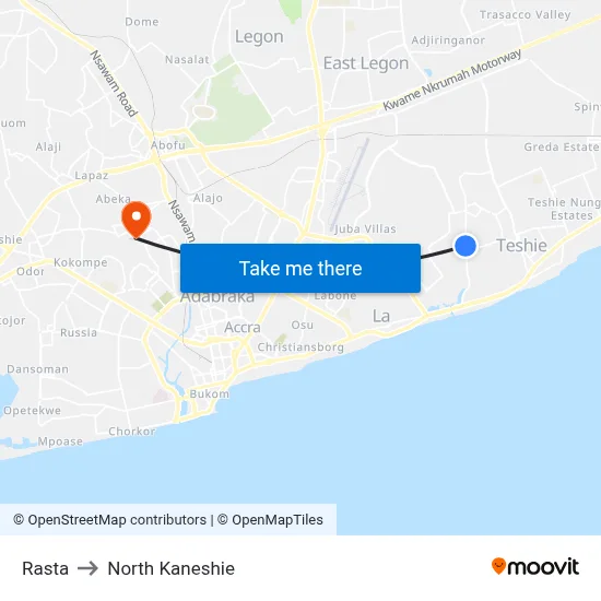 Rasta to North Kaneshie map
