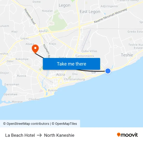La Beach Hotel to North Kaneshie map