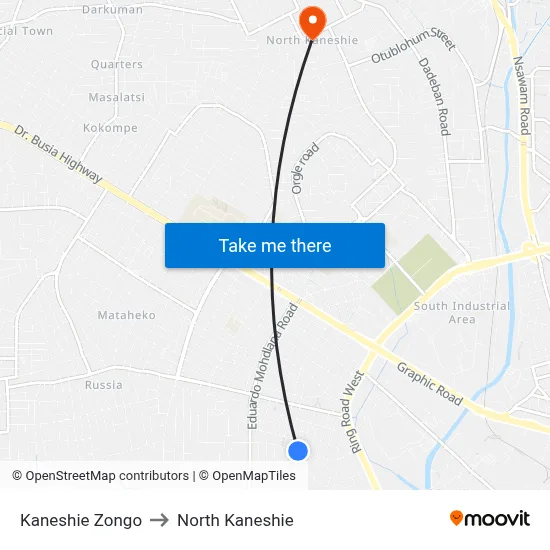Kaneshie Zongo to North Kaneshie map