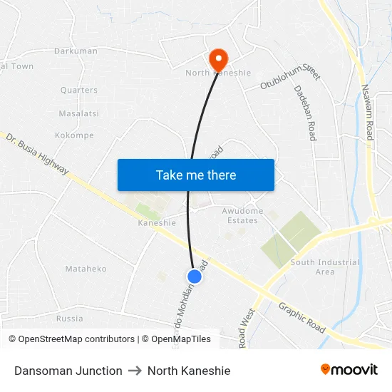 Dansoman Junction to North Kaneshie map