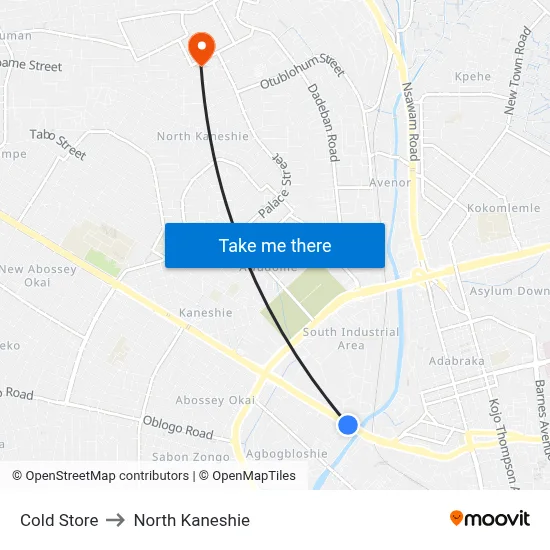 Cold Store to North Kaneshie map