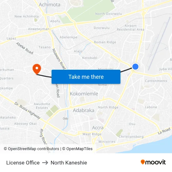 License Office to North Kaneshie map