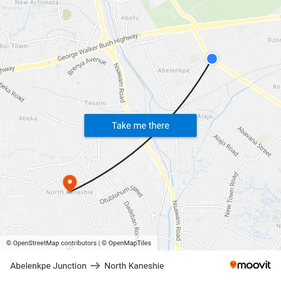 Abelenkpe Junction to North Kaneshie map