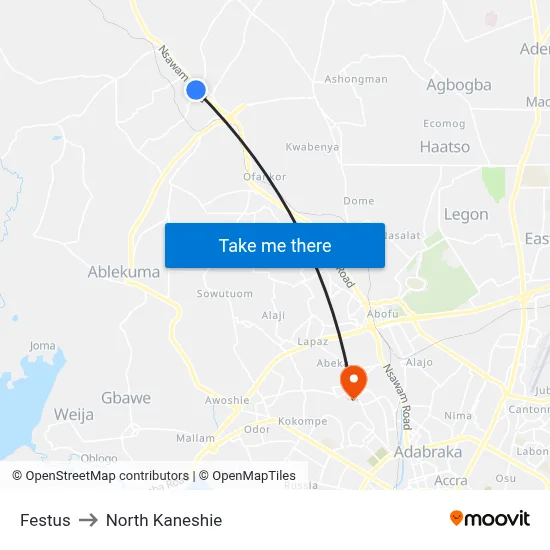 Festus to North Kaneshie map