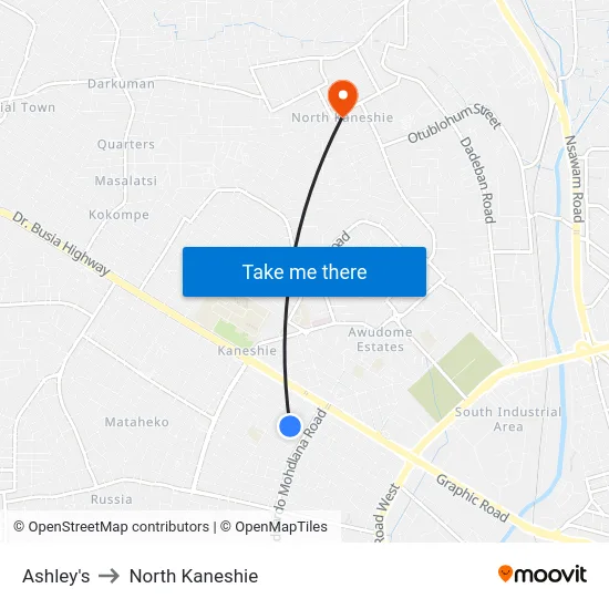 Ashley's to North Kaneshie map