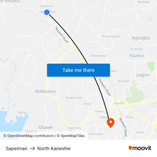 Sapeiman to North Kaneshie map