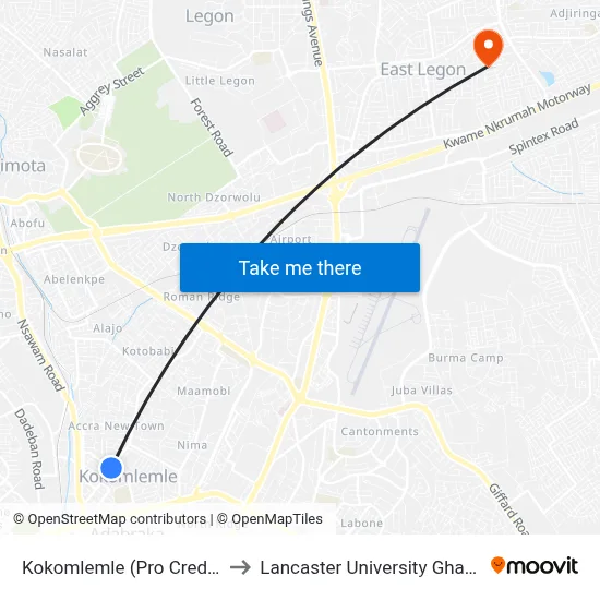 Kokomlemle (Pro Credit) to Lancaster University Ghana map