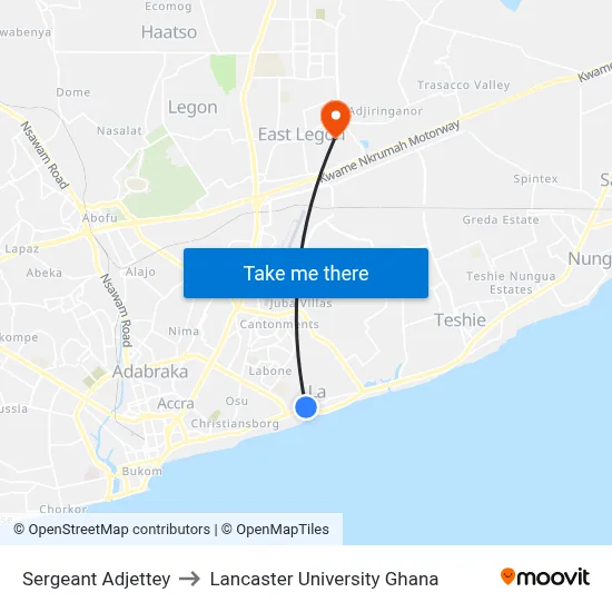 Sergeant Adjettey to Lancaster University Ghana map
