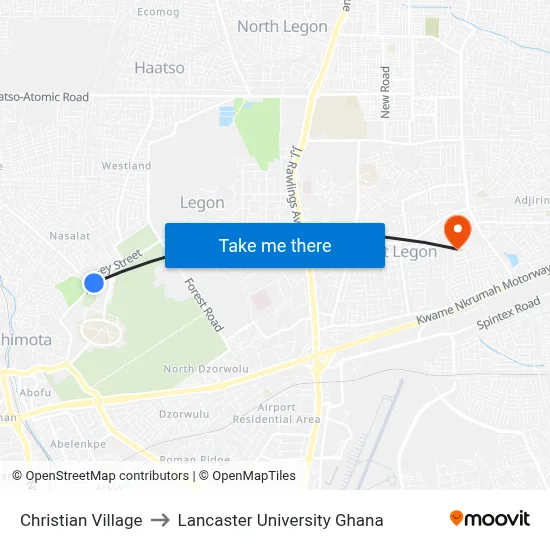 Christian Village to Lancaster University Ghana map