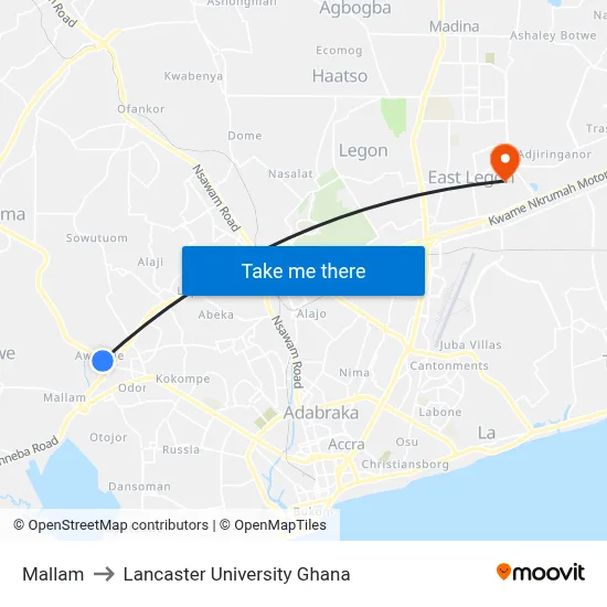 Mallam to Lancaster University Ghana map