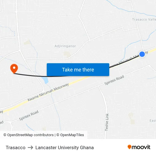 Trasacco to Lancaster University Ghana map