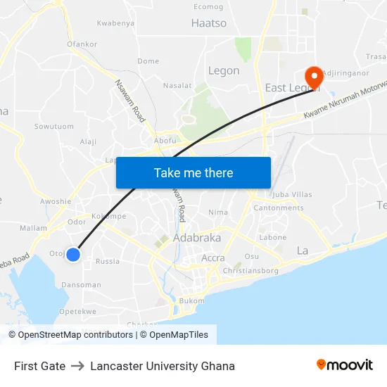 First Gate to Lancaster University Ghana map