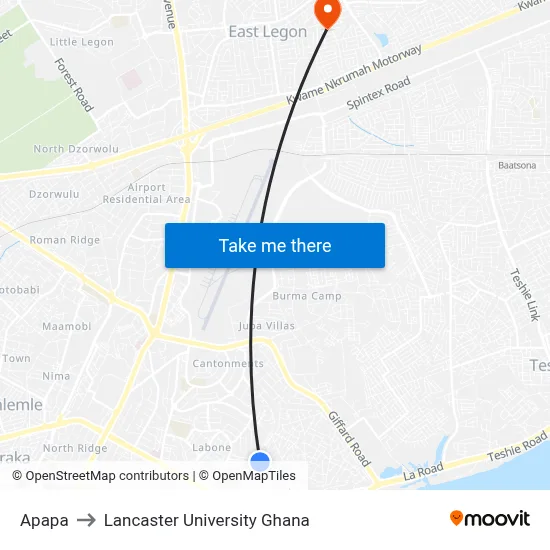 Apapa to Lancaster University Ghana map