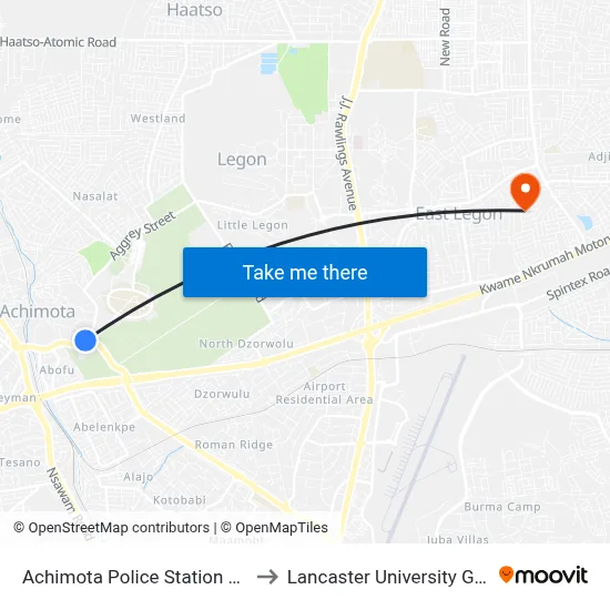Achimota Police Station Curve to Lancaster University Ghana map