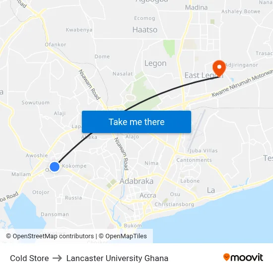 Cold Store to Lancaster University Ghana map