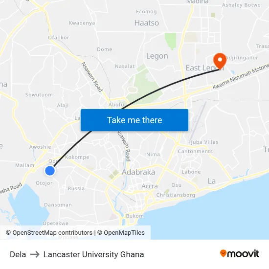 Dela to Lancaster University Ghana map