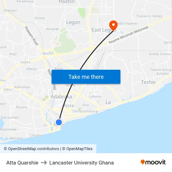 Atta Quarshie to Lancaster University Ghana map