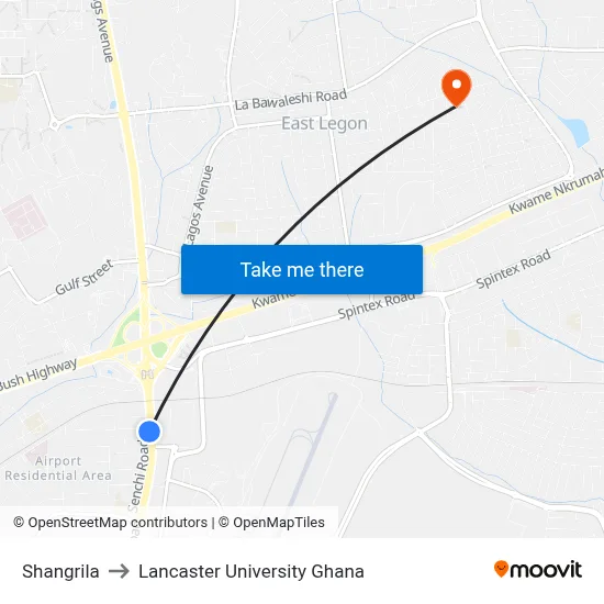 Shangrila to Lancaster University Ghana map