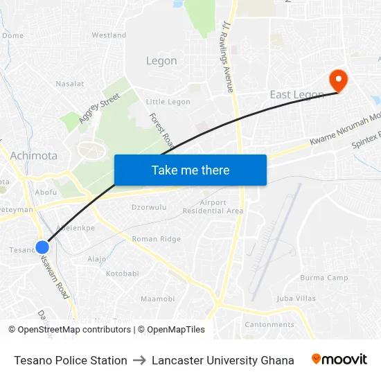 Tesano Police Station to Lancaster University Ghana map