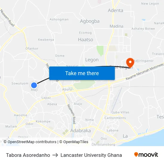 Tabora Asoredanho to Lancaster University Ghana map