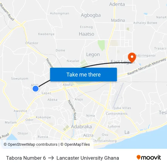 Tabora Number 6 to Lancaster University Ghana map