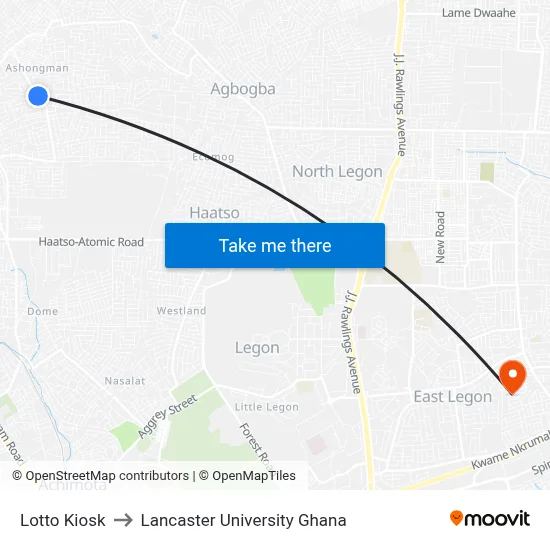 Lotto Kiosk to Lancaster University Ghana map